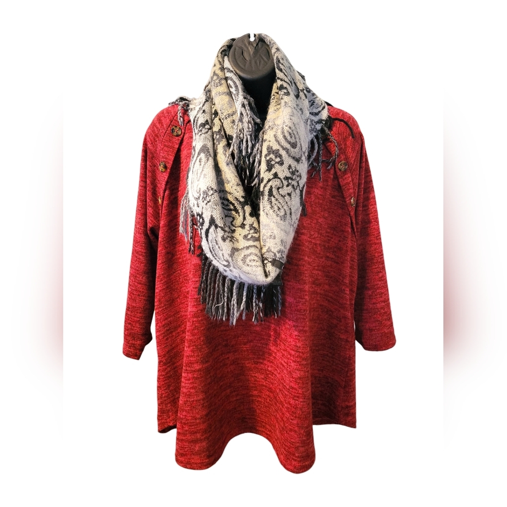 Women's Red Button-Accent Knit Top XL lightweight sweater - Picture 2 of 6